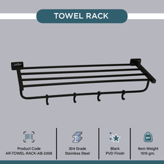 Arquin Stainless Steel Black Matt Towel Rack for Bathroom (63.5X21.2X12.5 CM)