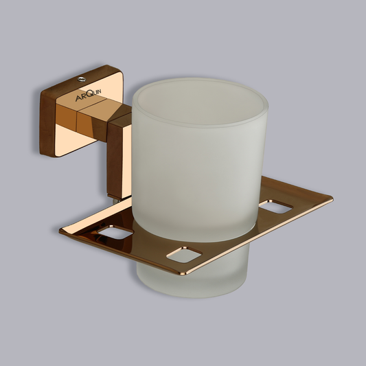 Arquin Stainless Steel Rose Gold Tumbler Holder for Bathroom (12.4X12.3X9.5 CM)